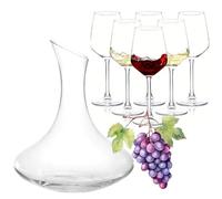OCEANO Decanter Vino Caraffa per Decantare Areare Vino Rosso Vetro Trasparente Travaso Elegante Moderno Versatore per Serate Feste Idea Regalo Papà (Decanter + Calici, 1.78l / 360ml)