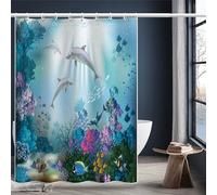 Oceano Delfino Tenda Doccia 180 x 180 cm , Tenda per Doccia con Anelli, Poliestere Tende ganci con Pesi, Tende Vasca da Bagno Tessuto Lavabile, Impermeabile e Facile da Pulire per la casa f-170