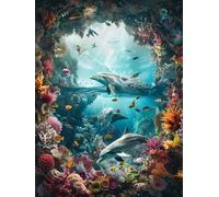 Oceano Dipingere Con I Numeri Adulti, Dipingere Con I Numeri Delfino, Fai Da Te Paint by Numbers Kits Con Pennelli e Vernice Acrilica, Hobby Passatempo per Adulti, Decora la Casa, 40x50cm 5-5032