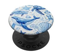 Oceano e mare, tartaruga marina, animale marino, balena e barriera corallina PopSockets PopGrip Adesivo