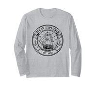 Oceano Explorer Nave Nautica Bussola Emblema Vintage Maglia a Manica