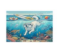 Oceano Grande Pirenei, puzzle per immersioni con cani per adulti, 1000 pezzi, puzzle in legno con cuccioli estivi e costieri, decorazione subacquea per l'intrattenimento domestico