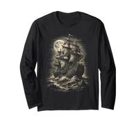 Oceano Illuminato dalla Luna della Nave Pirata infestata Maglia a Manica