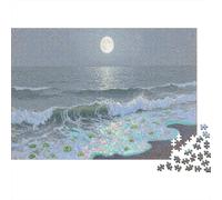 Oceano illuminato dalla luna Puzzle Impossible 1000 Pezzi Starry Sky Onde Decorazione Per La Casa. Giochi Rilassamento E Intelligence Per Adulti E Ragazzi Da 14 Anni 1000pcs (75x50cm)