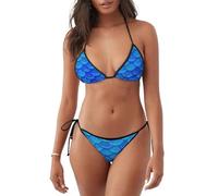 Oceano mare blu sirena stampa squame di pesce leggero donne bikini costume da bagno due pezzi abbigliamento mare estate attività subacquee, Nero , L
