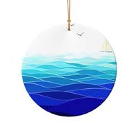 Oceano onde barca a vela con uccelli stampa marittima natale ceramica pendente circolare decorazione piccolo ornamento di Natale regali per donne o uomini