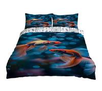 Oceano Onirico Copripiumino Matrimoniale Reversibile 200x200 cm - Microfibra Traspirante e Morbida - Doppia Faccia: Motivo Pesce Rosso a Due Code e Dreamcatcher - Incluse 2 Federe Cuscino 50x80 cm