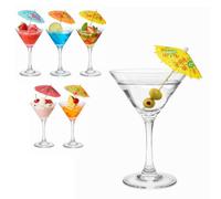 OCEANO Set 6 Bicchieri da Martini in Vetro Trasparente con 12 Ombrellini da Cocktail Inclusi Calici Eleganti per Aperitivo Margarita Feste Coppa a V