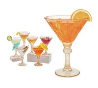 OCEANO Set 6 Bicchieri da Martini in Vetro Trasparente con 12 Ombrellini da Cocktail Inclusi Calici Eleganti per Aperitivo Margarita Feste Coppa a V (Ambrato)