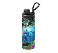Oceano Underwater Dolphin Fish Stampa Stampa Bollitore Isolato Sportivo Bottiglia Versatile Viaggio per Basket Outdoor