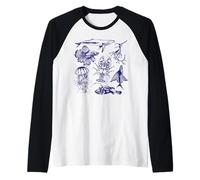 Oceano Wildlife Vintage Betta Fish Meduse Humpback Balena Maglia con Maniche Raglan
