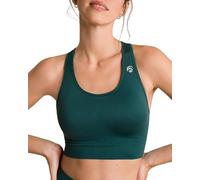 OCEANSAPART Beverly Reggiseno Sportivo Donna Senza Ferretto con Racerback e Compressione Media - Sport Bra Traspirante per Yoga, Allenamento e Tempo Libero - Top Sportivo Donna - Verde Oscuro - s