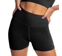 OCEANSAPART Maya - Pantaloni corti da ciclismo da donna, con design a vita alta, comodi pantaloncini da palestra in poliammide riciclato, pantaloni corti da ciclismo da donna, per yoga e fitness, Nero