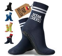 OceanSocks + Borsa extra, calzini antiscivolo per spiaggia, acqua, watt, barca e tavole, donne, uomini, bambini, blu