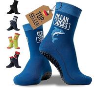 OceanSocks + Borsa extra, calzini antiscivolo per spiaggia, acqua, watt, barca e tavole, donne, uomini, bambini, blu