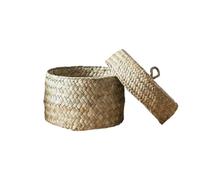 Oceanweed - Cylindrical Fiberwork Container, Dust Shield Cover Top, Vast Volume Items Organizer, Living Area Decoration, Natural Handcrafted Fiber Accessory, Full Size