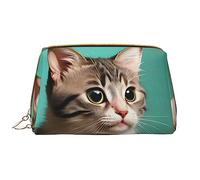 OCELIO A Curious Cat - Borsa cosmetica portatile in pelle (grande), pochette in pelle con cerniera, borsa da viaggio, borsa da viaggio, bianca, taglia unica, bianco, Taglia unica