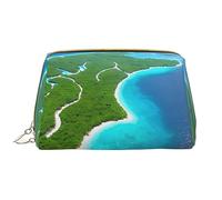 OCELIO An Island In The Ocean, borsa cosmetica portatile in pelle (grande), pochette in pelle con cerniera, borsa da viaggio, borsa da viaggio, bianca, taglia unica, bianco, Taglia unica