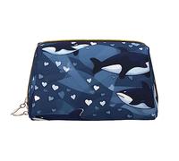 OCELIO Blue Killer Whale - Borsa cosmetica portatile in pelle (grande), pochette in pelle con cerniera, borsa da viaggio, borsa da viaggio, bianca, taglia unica, bianco, Taglia unica