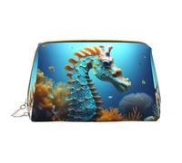 OCELIO Blue Seahorse - Borsa cosmetica portatile in pelle (grande), pochette in pelle con cerniera, borsa da viaggio, borsa da viaggio, bianca, taglia unica, bianco, Taglia unica