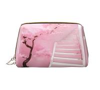 OCELIO Borsa cosmetica portatile in pelle bianca con fiori di ciliegio (grande), pochette in pelle con cerniera, borsa da viaggio per articoli da toeletta, borsa da viaggio, bianca, taglia unica,