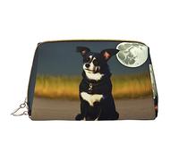 OCELIO Borsa cosmetica portatile in pelle con cane sotto luna (grande), pochette in pelle con cerniera, borsa da viaggio per articoli da toeletta, borsa da viaggio, bianca, taglia unica, bianco,