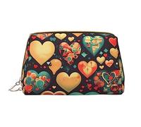 OCELIO Borsa cosmetica portatile in pelle con cuori colorati (grande), pochette in pelle con cerniera, borsa da viaggio, borsa da viaggio, borsa da viaggio, bianca, taglia unica, bianco, Taglia unica