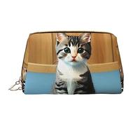 OCELIO Borsa cosmetica portatile in pelle con gattino da camera da letto (grande), pochette in pelle con cerniera, borsa da viaggio per articoli da toeletta, borsa da viaggio, bianca, taglia unica,