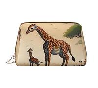 OCELIO Borsa cosmetica portatile in pelle con giraffa madre e bambino (grande), pochette in pelle con cerniera, borsa da viaggio, borsa da viaggio, bianca, taglia unica, bianco, Taglia unica