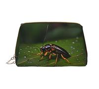 OCELIO Borsa cosmetica portatile in pelle con insetti sulle foglie (grande), pochette in pelle con cerniera, borsa da viaggio, borsa da viaggio, borsa da viaggio, bianca, taglia unica, bianco, Taglia