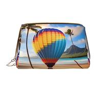 OCELIO Borsa cosmetica portatile in pelle con mongolfiera Hawaii (grande), pochette in pelle con cerniera, borsa da viaggio per articoli da toeletta, borsa da viaggio, bianca, taglia unica, bianco,