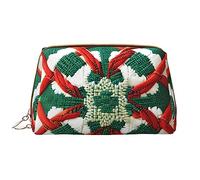 OCELIO Borsa cosmetica portatile in pelle con motivo in tessuto di lana (grande), pochette in pelle con cerniera, borsa da viaggio per articoli da toeletta, borsa da viaggio, bianca, taglia unica,