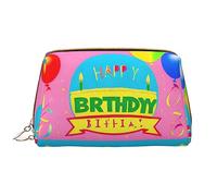 OCELIO Borsa cosmetica portatile in pelle con palloncino Happy Birthday (grande), pochette in pelle con cerniera, borsa da viaggio per articoli da toeletta, borsa da viaggio, bianca, taglia unica,