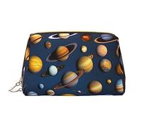 OCELIO Borsa cosmetica portatile in pelle con pianeti del sistema solare (grande), pochette in pelle con cerniera, borsa da viaggio per articoli da toeletta, borsa da viaggio, bianca, taglia unica,