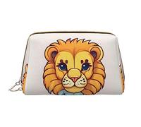 OCELIO Borsa cosmetica portatile in pelle con piccolo leone in stile cartone animato (grande), pochette in pelle con cerniera, borsa da viaggio, borsa da viaggio, bianca, taglia unica, bianco, Taglia