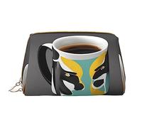 OCELIO Borsa cosmetica portatile in pelle con tazza di caffè (grande), pochette in pelle con cerniera, borsa da viaggio per articoli da toeletta, borsa da viaggio, bianca, taglia unica, bianco, Taglia