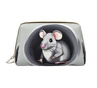 OCELIO Borsa cosmetica portatile in pelle con topo nel foro (grande), pochette in pelle con cerniera, borsa da viaggio per articoli da toeletta, borsa da viaggio, bianca, taglia unica, bianco, Taglia