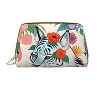 OCELIO Borsa cosmetica portatile in pelle di tigre bianca carina (grande), pochette in pelle con cerniera, borsa da viaggio per articoli da toeletta, borsa da viaggio, bianca, taglia unica, bianco,