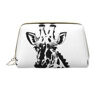 OCELIO Borsa cosmetica portatile in pelle nera e bianca con giraffa (grande), pochette in pelle con cerniera, borsa da viaggio, borsa da viaggio, bianca, taglia unica, bianco, Taglia unica