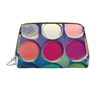 OCELIO Borsa cosmetica portatile in pelle rotonda con tavolozza di colori (grande), pochette in pelle con cerniera, borsa da viaggio per articoli da toeletta, borsa da viaggio, bianca, taglia unica,