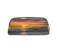 OCELIO Borsa per penne stereoscopica in pelle con cerniera al tramonto da spiaggia colorata borsa per cancelleria borsa per il trucco
