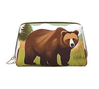 OCELIO Brown Bear Walking - Borsa cosmetica portatile in pelle (grande), pochette in pelle con cerniera, borsa da viaggio, borsa da viaggio, bianca, taglia unica, bianco, Taglia unica