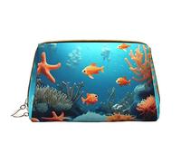 OCELIO Coral Fish Borsa cosmetica portatile in pelle subacquea (grande), pochette in pelle con cerniera, borsa da viaggio per articoli da toeletta, borsa da viaggio, bianca, taglia unica, bianco,