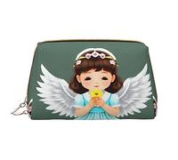 OCELIO Cute Little Angel - Borsa cosmetica portatile in pelle (grande), pochette in pelle con cerniera, borsa da viaggio per articoli da toeletta, borsa da viaggio, bianca, taglia unica, bianco,