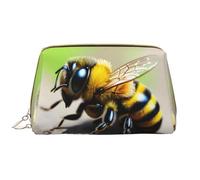 OCELIO Cute Little Bee Borsa cosmetica portatile in pelle (grande), pochette in pelle con cerniera, borsa da viaggio per articoli da toeletta, borsa da viaggio, borsa da viaggio, bianca, taglia unica,