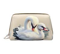 OCELIO Cute Little Swan - Borsa cosmetica portatile in pelle (grande), pochette in pelle con cerniera, borsa da viaggio per articoli da toeletta, borsa da viaggio, bianca, taglia unica, bianco, Taglia