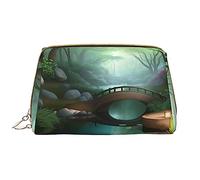 OCELIO Little Bridge In The East - Borsa cosmetica portatile in pelle (grande), pochette in pelle con cerniera, borsa da viaggio, borsa da viaggio, bianca, taglia unica, bianco, Taglia unica