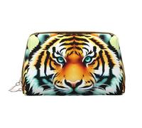 OCELIO Little Fat Tiger Head - Borsa per cosmetici portatile in pelle (grande), pochette in pelle con cerniera, borsa da viaggio, borsa da viaggio, colore bianco, taglia unica, bianco, Taglia unica
