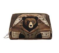 OCELIO Rustic Lodge Bear - Borsa cosmetica portatile in pelle (grande), pochette in pelle con cerniera, borsa da viaggio, borsa da viaggio, bianca, taglia unica, bianco, Taglia unica
