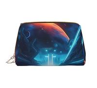 OCELIO Science Fiction Future - Borsa cosmetica portatile in pelle (grande), pochette in pelle con cerniera, borsa da viaggio, borsa da viaggio, bianca, taglia unica, bianco, Taglia unica